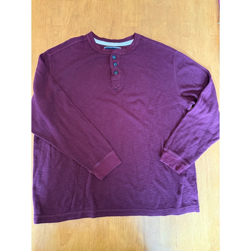 St. John's Bay Mens 2XLT Burgundy Slub Knit Long Sleeve Henley Shirt 100% Cotton